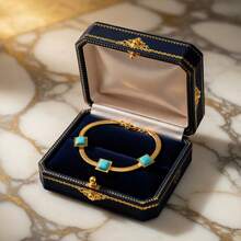 1件时尚新款金色蛇骨链镶嵌3颗方形绿松石手链，奢华百搭日常佩戴手链，女士礼品，18K镀金不锈钢 - 手鍊 - 查看 3