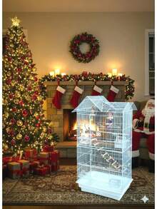 38-Inch Double Roof Top Large Flight Bird Cage With Toys Climbing Ladder Side Nesting Box Cockatiels Parakeets Conures Aviary Budgie Finch Lovebird Canary Pet Bird Travel Cage - White - View 6