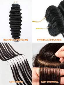 350克 7包 深波浪钩编人发 羽毛线波西米亚风奇迹结钩编辫子 人发沙龙级无缝隐形细软发质女性专用 微环羽毛钩编人发接发 - Natural Black - 查看 6