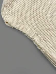 女士法式休闲纹理高领针织衫 - 米色 - 查看 9