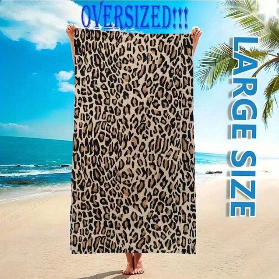 1pc Extra Large Leopard Print Ultra-Soft Microfiber Beach Towel - Super Absorbent, Quick Dry, Soft, Suitable For Swimming, Travel, Yoga, Etc. - Great For Bathroom, Pool And Sports - 1 - View 1