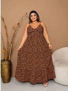 Long Dress With Thin Straps, Size EXG - Plus Size - Mocha Brown - View 1