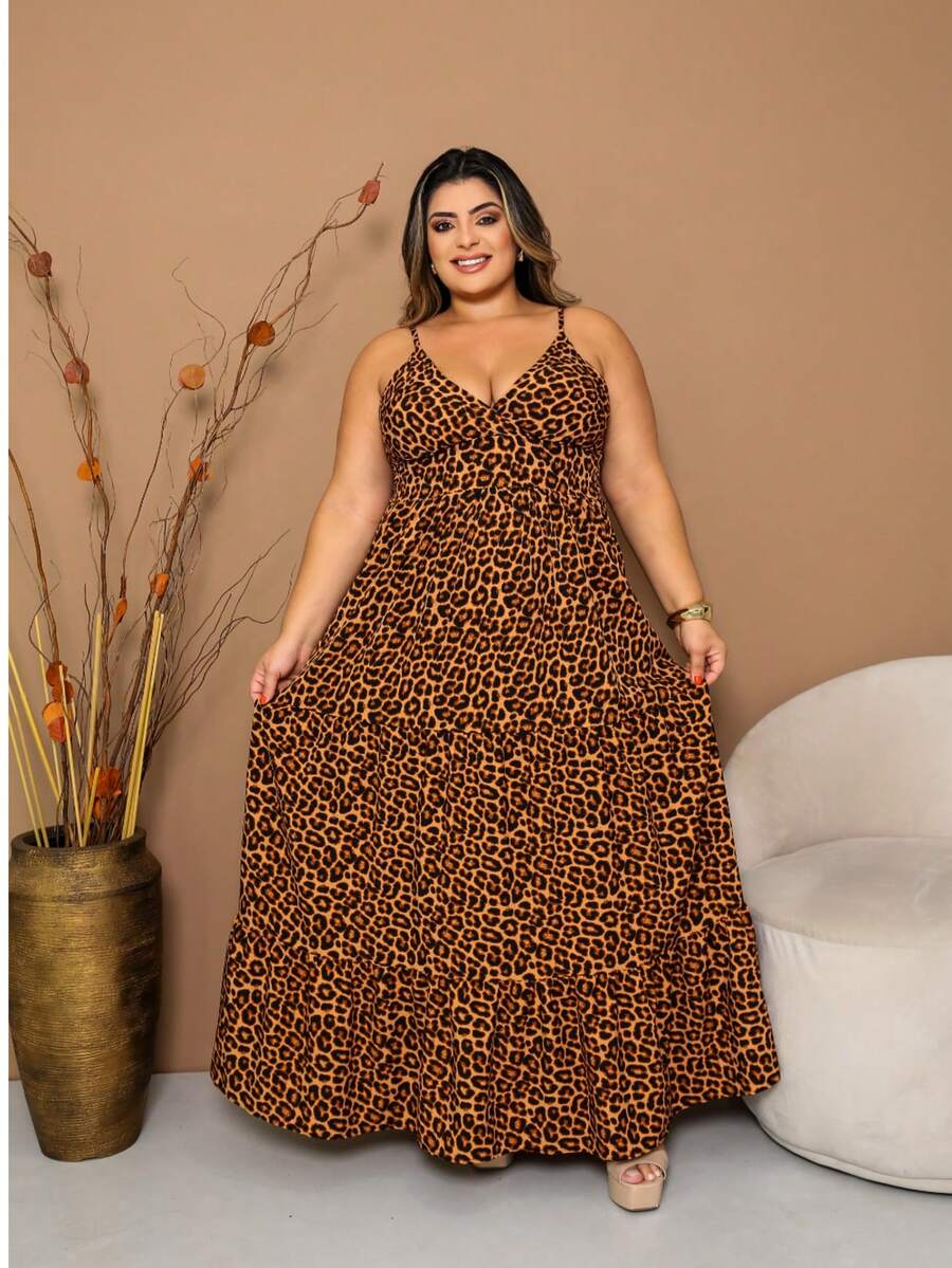 Long Dress With Thin Straps, Size EXG - Plus Size - Mocha Brown - View 1