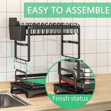 Stozle Two-Level Dish Drying Rack For Kitchen Surfaces, Dish Drainer With A Drainboard, Metal Kitchen Dish Holder With Drainage, Two-Tier Kitchen Drying Rack, Black Dish Holders - 查看 9