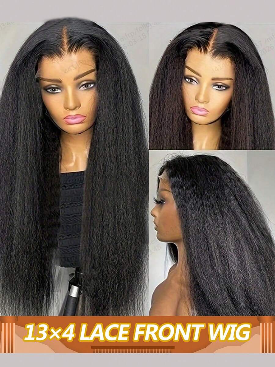 Brazilian Virgin Human Hair 13X4 Kinky Straight Transparent Lace Front Wigs Brazilian Pre Plucked Human Hair Wigs For Women 180% Density - Natural Black - View 1