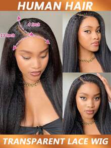 Brazilian Virgin Human Hair 13X4 Kinky Straight Transparent Lace Front Wigs Brazilian Pre Plucked Human Hair Wigs For Women 180% Density - Natural Black - View 5