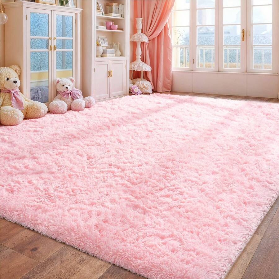 Living Room Rugs, Bedroom Rugs – Ultra Soft Plush Rug, Fluffy Shaggy Carpet, Washable Area Rug With Non-Slip Backing & 4 Free Grip Stickers, Modern Home Dorm Decor, Multiple Sizes 4x6 5x7 6x9 8x10 9x12 10x14, Pink Rug - Pink - View 1