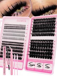 Rikuaild Bộ dụng cụ nối mi Lash Book Kit, 378/414/468 sợi mi giả D Curl, 60 sợi mi dưới + 60 sợi mi giả Fairy Spiky + 258 sợi mi giả 60D150D200D, kèm keo dán mi, nhíp và cọ, thích hợp để nối mi tại nhà. - Nhiều màu - Xem 12