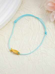 1pc Minimalist Handmade Fish Anklet/Bracelet, Adjustable, Suitable For Daily Wear In Summer - Baby Blue - View 4