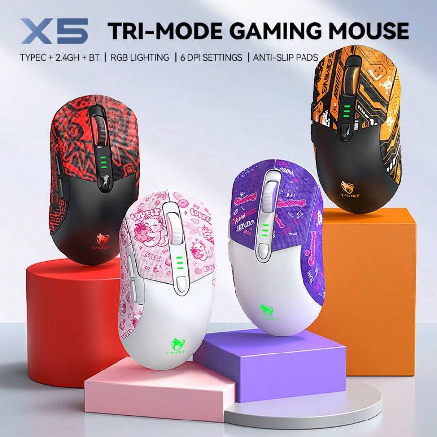 Ratón de juego X5, recargable de 3 modos, retroiluminación RGB, inalámbrico Bluetooth, agarre antideslizante, personalizable - Ver 1