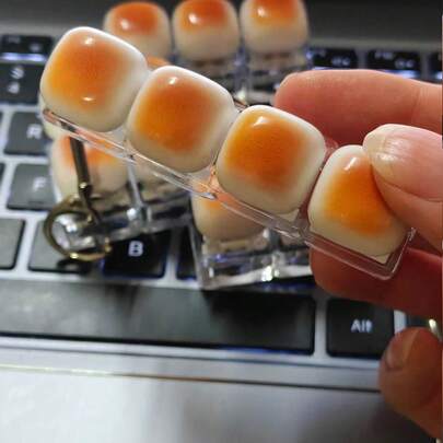 1pc Caramel Bread Keychain Stress Relief Toy, Mechanical Keyboard Tester, Keychain, Desktop Decor, Phone Charm, Creative Expandable Toy
