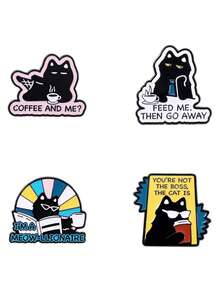 4pcs Creative Unique Cat Brooch, Cute Cat Reading Book & Drinking Coffee Lapel Pin, Versatile Clothing Accessory - Multicolor - View 9