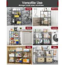 Storage Shelves - 3 Tier Shelf Organizer Sturdy Metal Garage Shelving with Adjustable Leveling Feet Space-Saving Shelves Organizer for Pantry Laundry Kitchen 18" x 12" x 30" Black - Negro - Ver 4