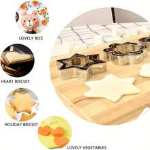 Set de 12 piezas de moldes de galletas de acero inoxidable, en forma de corazón, estrella, flor, redondo para pasteles, cortador de anillo de mousse, molde para freír huevos, moldes decorativos para galletas y pasteles, moldes para dar forma a frutas y verduras, adecuados para la cocina, hornear, Acción de Gracias, Día del Padre, Día de la Madre - - - Ver 7