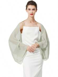 Bridal Wedding Chiffon Shawl Shrug With Arm Hole Bridesmaid Cover Up Evening Party Summer Shawl - Cây xô thơm xanh - Xem 12