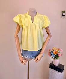 Hermiss Women's Plain Long-Sleeved Blouse With Ruffle Detail. One Size Fits Sizes 36-42. New Autumn/Winter Collection. Estimated Delivery 1-3 Business Days (Mainland Spain). - 黃色 - 查看 4