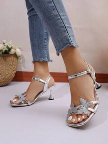 Elegant Butterfly Decor Girls High Heel Sandals - Silver - View 6