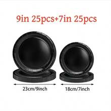 100/50/25pcs Black Reusable Salad Plates, Dinner Plates, Fruit Plates, Food Trays, Ideal For Cakes, Desserts, Salads, Burgers, Sandwiches, Sushi, Perfect For Home Gatherings, Hotels, Restaurants, Weddings, Outdoor Events, Birthday Parties, Back To School, Holidays, Thanksgiving, Valentine's Day, New Year Gifts, Kitchen Decor, Serving Trays - Black - View 9