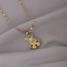 1pc 18K Gold Luxury Elegant Glamorous Full Rhinestone Heavy Work Teddy Bear Necklace For Women, Suitable For Daily Wear - Multicolor - View 6