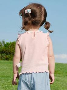 Balabala Áo tank top không tay cho bé gái mùa hè 2026, mẫu mới về, kiểu dáng thường ngày, thích hợp mặc ngoài. - trắng đỏ - Xem 3