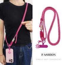 1条菊花吊坠手机挂绳长款编织斜挎带男女通用户外登山可调节多功能颈带耐用带夹子 - 彩色 - 查看 1