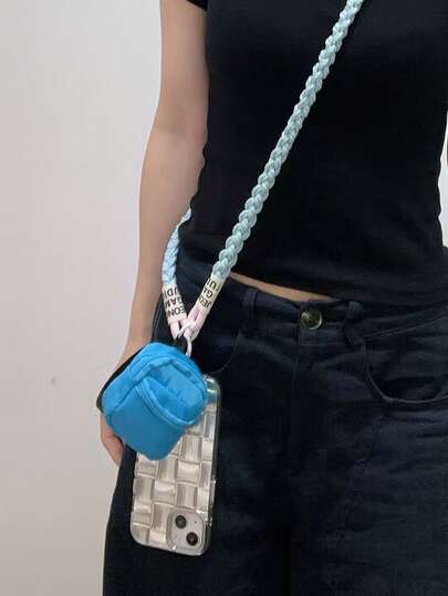 Mini Zipper Pouch, Woven Nylon Reinforced Long Strap, Suitable For Phone Case, Earphone, CCD, Outdoor Travel, Crossbody Strap