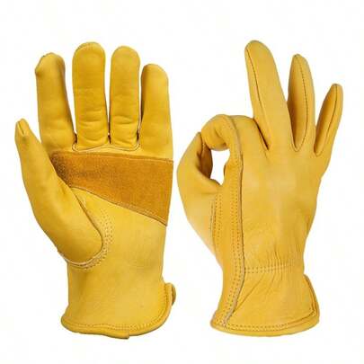 1 Pair High-Quality Cowhide Leather Work Gloves, Heavy Duty Anti-Slip Durable Safety Gloves Suitable For Gardening/Construction/Welding/Yard Work