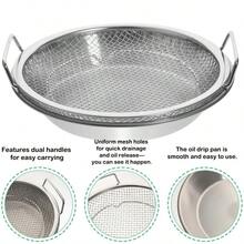 2pcs Multi-Functional Double Layer Stainless Steel Oil Drip Tray, Oil Control Grid Tray With Dual Handles, Suitable For Draining, Steaming, Frying, Grilling And Outdoor Cooking, Perfect For French Fries And Snacks - View 6