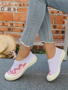 Asymmetrical Camouflage Patchwork Slip-On Casual Shoes, Breathable Lightweight Outdoor/Commute Shoes - Pinkish-purple - View 5