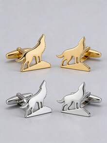 2 peças/4 peças Abotoaduras Douradas para Homens, Design de Rei Lobo em Aço Inoxidável, Acessório Formal Versátil, Exibe a Elegância de um Cavalheiro, Adequado para Uso Diário, Aniversário, Trabalho, Casamento, Recepção - Dourado - Visão 5