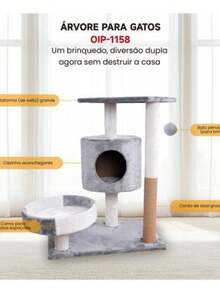 Arranhador Para Gatos Árvore De Gatos Torre Casinha Pet Cinza Multi Níveis Estrutura Resistente e Montagem Simples - Tamanho Único - Visão 5