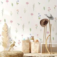 4 hojas/Set, Pegatinas de pared florales, 27 piezas Pegatinas de pared con flores de pradera, Decoración de pared, Pegatinas de pared estilo bohemio, Acuarela pastel, Pegatinas de PVC autoadhesivas para sala de estar, dormitorio y decoración del hogar - ZT188 - Ver 4