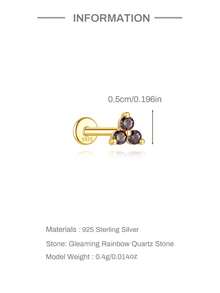1pc 925 Sterling Silver Colorful Gemstone 3-Leaf Flower Stud Earrings, Classic Hypoallergenic Flat Back Ear Cuff Earrings, Suitable For Daily Wear, Wedding, Engagement, Fine Jewelry - Multicolor - View 13