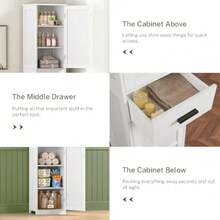 Tall Bathroom Cabinet Storage Cabinet with 6 Shelves and Drawer Bathroom Storage Cabinet with Adjustable Shelves Tall Cabinet for Living Room Home Office White - Blanco - Ver 8