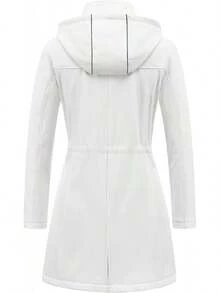 Women's Waterproof Long Trench Coat Fleece Lined Softshell Jacket Lightweight Hooded Raincoat Warm Windbreaker For Outdoor Running Hiking - 深紫色 - 查看 3