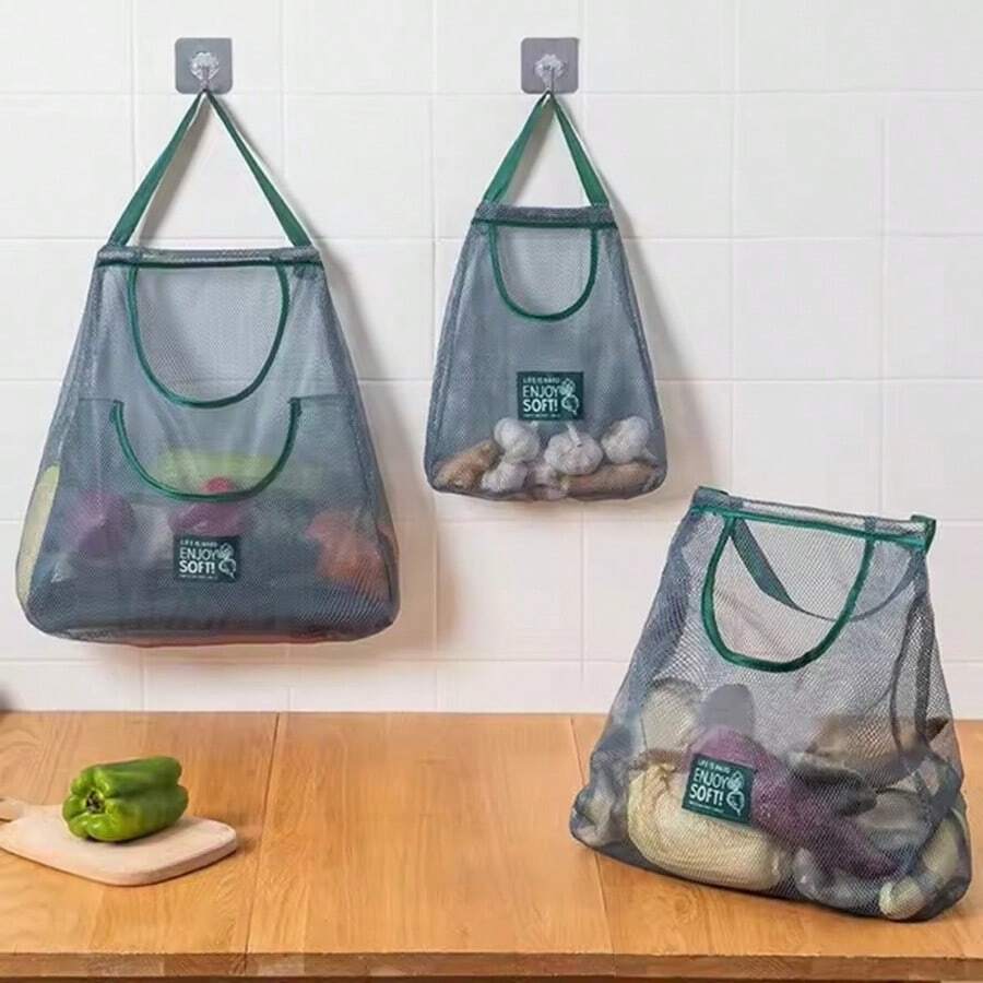 Organizadores de cocina Bolsa de malla reutilizable Bolsa de almacenamiento colgante montada en la pared Red para frutas y verduras Accesorios de cocina - Ver 1
