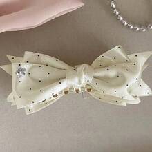 Premium Satin Polka Dot Bow Banana Hair Clip, Sweet Girl Style Hairpin, High-Quality Hair Accessory - Off-white - View 2