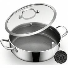 Inqibee Schmorpfanne 28 Hoher Rand, Schmortopf mit Deckel 5.0L, Edelstahl 18/8 antihaftbeschichtet, Pfanne Induktion, Servierpfanne für alle Herdarten geeignet, backofengeeignet XYGP - Übersicht 8