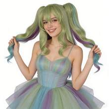 Tóc giả dài kiểu ombre từ xanh lá nhạt sang xanh lam và tím dành cho cosplay anime, có kẹp tóc đuôi ngựa đôi có thể tháo rời, chất liệu sợi tổng hợp chịu nhiệt cao, có mái, hoàn hảo cho các dịp lễ hội, Comic Con, trang phục nhân vật game và thời trang hàng ngày. Mũ đội thoáng khí có thể điều chỉnh phù hợp với mọi kích cỡ đầu, dễ tạo kiểu và bảo quản. - Nhiều màu - Xem 3