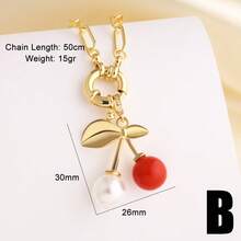 Dây chuyền mặt dây hình quả anh đào đính ngọc trai giả, kiểu dáng phóng đại, dây xích mạ đồng vàng hình kẹp giấy, trang sức dành cho nữ. - Vàng - Xem 7