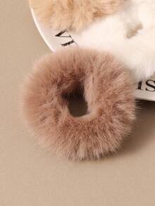 1pc Khaki Fluffy Scrunchie Hair Tie, Cute Cartoon Hair Accessory - Multicolor - View 11
