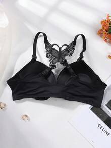Bra Push Up Seksi Wanita dengan Hiasan Pita Renda di Belakang - Penutup Depan, Pakaian Dalam Berbantalan Memberikan Daya Angkat dan Dukungan - Hitam - View 5