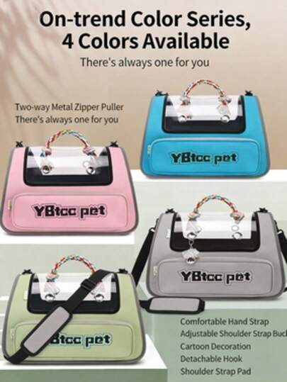 Bolsa transportadora para mascotas transpirable y transparente con asa de color - Disponible en 4 colores, cremallera metálica de 2 vías, correa para el hombro ajustable, bolso portátil para gatos y perros pequeños