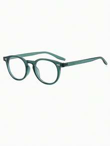 1 Pair Men's Classic Rivet Round Frame Glasses, Suitable For Using Smartphones, Computers - Transparent Green - View 2