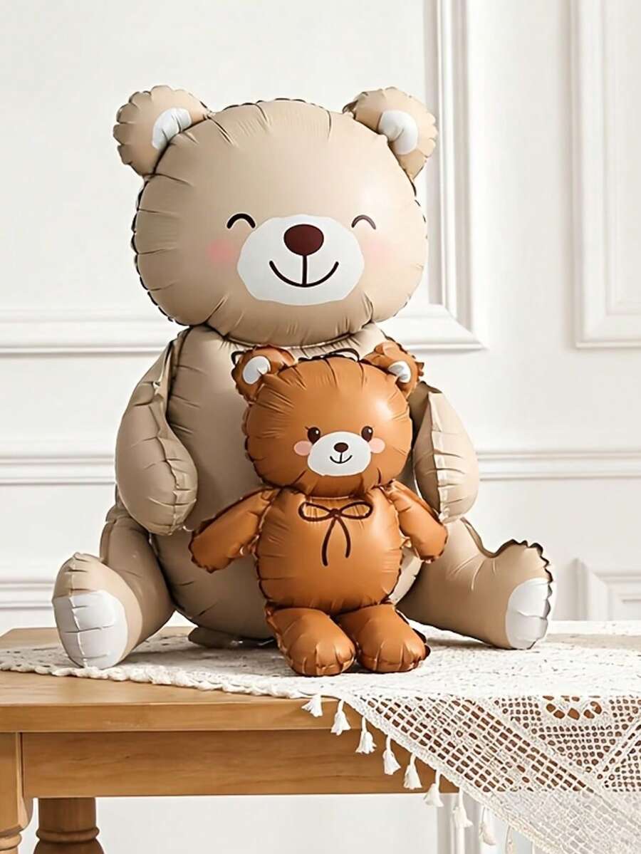1/2/3/9pcs 37-Inch Sitting Brown Bear Shaped Balloon Base, Balloon Birthday Party Decoration, Indoor Tabletop Gathering Arrangement, Foil Balloon - View 1