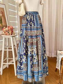 Chân váy nữ in họa tiết toàn thân, thanh lịch và thoải mái, làm từ sợi polyester, phù hợp cho công sở, kỳ nghỉ, mặc hàng ngày, hẹn hò, du lịch, mọi mùa. - Màu xanh nước biển - Xem 8