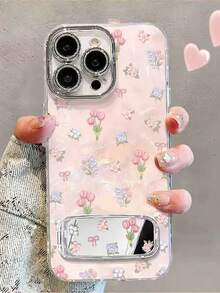 Ốp lưng 16 Pro Max/17/15 Pro/14 Pro/13/12/11, thiết kế hoa tulip thanh lịch với chân đế gương và miếng dán bảo vệ ống kính, họa tiết vỏ sò sang trọng. - Nhiều màu - Xem 2
