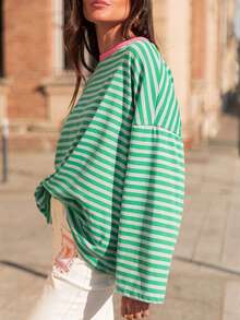 Women's Striped Casual Versatile Long Sleeve Top For Daily Wear Spring - Green-gray - View 4