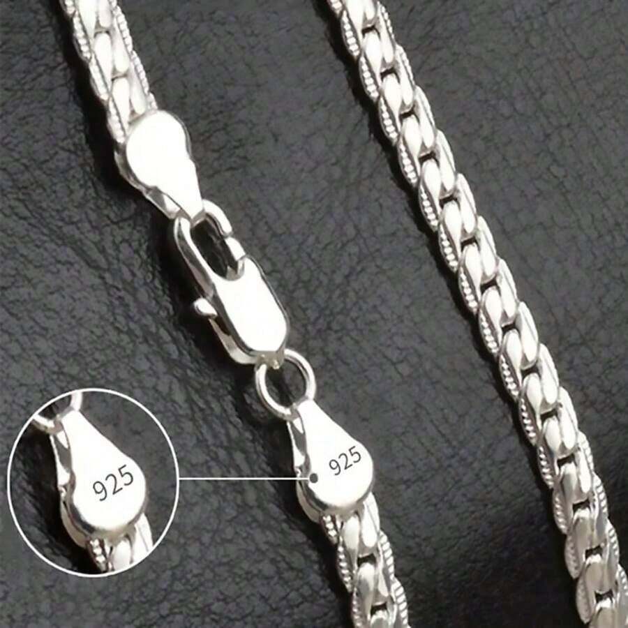 16-24 Inches 925 Sterling Silver Plated 6MM Full Sideways Figaro Chain Necklace For Man Woman Fashion Wedding Engagement Jewelry Gifts - Vàng - Xem 1