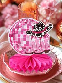 7 Stücke rosa Disco Cowgirl Waben Dekorationen, geeignet für rosa Geburtstags Party Hintergrund Dekoration, Western Cowgirl Thema Waben Tisch Mitte Dekoration, anwendbar für Baby Mädchen 1. Geburtstags Party Hintergrund Dekoration, Western Cowgirl Geburtstags Party Dekorationen, 70er Jahre Disco Cowboy Party Tisch Dekoration, Disco Kugel Papier Karten anwendbar für Baby Dusche Geschlecht Enthüllungs Party Dekoration, Baby Dusche Party Zubehör - Rosa Denim - Übersicht 4
